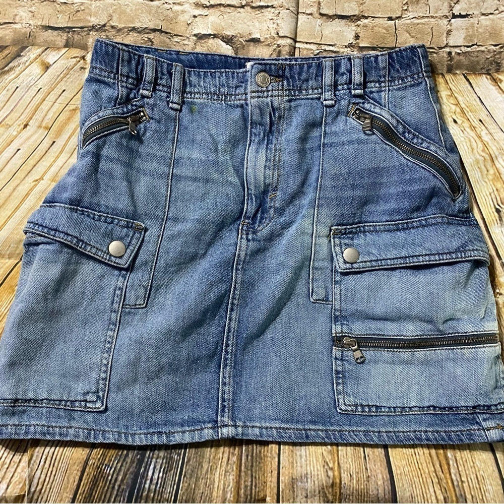 We The Free People Blue Stretch Avenue Buttons Cargo Denim Jean Mini Skirt